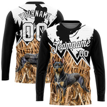 Laden Sie das Bild in den Galerie-Viewer, Uksn Individuelles Schwarz Weiß 3D Tier Rottweiler Hund Jagd Werkzeug Gewehr Jäger Langarm Funktions-T-Shirt