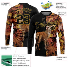 Laden Sie das Bild in den Galerie-Viewer, Uksn Individuelles Schwarz Altgold 3D Tier Hirsch Jagd Langarm Funktions-T-Shirt