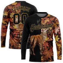 Laden Sie das Bild in den Galerie-Viewer, Uksn Individuelles Schwarz Altgold 3D Tier Hirsch Jagd Langarm Funktions-T-Shirt