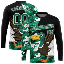 Laden Sie das Bild in den Galerie-Viewer, Uksn Individuelles Schwarz Kelly-Grün-Camouflage 3D Tier Ente Jagd Langarm Funktions-T-Shirt