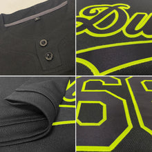 Laden Sie das Bild in den Galerie-Viewer, Uksn Individuelles Schwarz Schwarz-Neongrün Zweiknopf Unisex Softball-Trikot