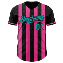Laden Sie das Bild in den Galerie-Viewer, Uksn Individuelles Schwarz Petrol-Pink Klassischer Vertikalstreifen Flüssige Textur Authentisches Baseball-Trikot