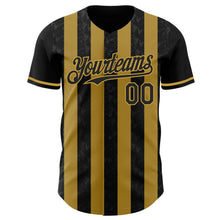 Laden Sie das Bild in den Galerie-Viewer, Uksn Individuelles Schwarz-Altgold Klassischer Vertikalstreifen Flüssige Textur Authentisches Baseball-Trikot