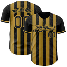Laden Sie das Bild in den Galerie-Viewer, Uksn Individuelles Schwarz-Altgold Klassischer Vertikalstreifen Flüssige Textur Authentisches Baseball-Trikot