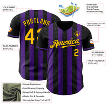 Laden Sie das Bild in den Galerie-Viewer, Uksn Individuelles Schwarz Gold-Violett Klassischer Vertikalstreifen Flüssige Textur Authentisches Baseball-Trikot