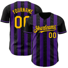 Laden Sie das Bild in den Galerie-Viewer, Uksn Individuelles Schwarz Gold-Violett Klassischer Vertikalstreifen Flüssige Textur Authentisches Baseball-Trikot