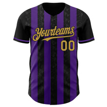 Laden Sie das Bild in den Galerie-Viewer, Uksn Individuelles Schwarz Altgold-Violett Klassischer Vertikalstreifen Flüssige Textur Authentisches Baseball-Trikot