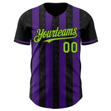 Laden Sie das Bild in den Galerie-Viewer, Uksn Individuelles Schwarz Neongrün-Violett Klassischer Vertikalstreifen Flüssige Textur Authentisches Baseball-Trikot