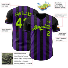 Laden Sie das Bild in den Galerie-Viewer, Uksn Individuelles Schwarz Neongrün-Violett Klassischer Vertikalstreifen Flüssige Textur Authentisches Baseball-Trikot