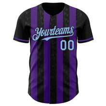 Laden Sie das Bild in den Galerie-Viewer, Uksn Individuelles Schwarz Hellblau-Violett Klassischer Vertikalstreifen Flüssige Textur Authentisches Baseball-Trikot