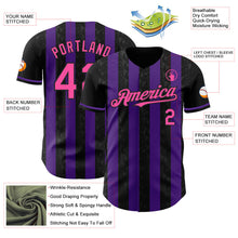 Laden Sie das Bild in den Galerie-Viewer, Uksn Individuelles Schwarz Pink-Violett Klassischer Vertikalstreifen Flüssige Textur Authentisches Baseball-Trikot
