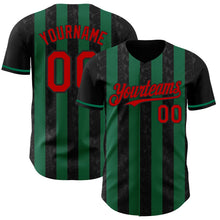 Laden Sie das Bild in den Galerie-Viewer, Uksn Individuelles Schwarz Rot-Kelly-Grün Klassischer Vertikalstreifen Flüssige Textur Authentisches Baseball-Trikot