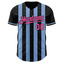 Laden Sie das Bild in den Galerie-Viewer, Uksn Individuelles Schwarz Pink-Hellblau Klassischer Vertikalstreifen Flüssige Textur Authentisches Baseball-Trikot