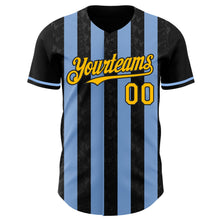 Laden Sie das Bild in den Galerie-Viewer, Uksn Individuelles Schwarz Gold-Hellblau Klassischer Vertikalstreifen Flüssige Textur Authentisches Baseball-Trikot