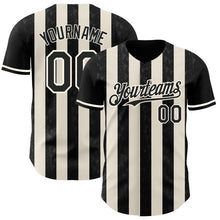Laden Sie das Bild in den Galerie-Viewer, Uksn Individuelles Schwarz Creme-Creme Klassischer Vertikalstreifen Flüssige Textur Authentisches Baseball-Trikot