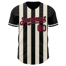 Laden Sie das Bild in den Galerie-Viewer, Uksn Individuelles Schwarz Karmesinrot-Creme Klassischer Vertikalstreifen Flüssige Textur Authentisches Baseball-Trikot