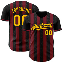 Laden Sie das Bild in den Galerie-Viewer, Uksn Individuelles Schwarz Gold-Karmesinrot Klassischer Vertikalstreifen Flüssige Textur Authentisches Baseball-Trikot