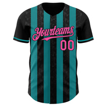 Laden Sie das Bild in den Galerie-Viewer, Uksn Individuelles Schwarz Pink-Petrol Klassischer Vertikalstreifen Flüssige Textur Authentisches Baseball-Trikot