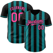 Laden Sie das Bild in den Galerie-Viewer, Uksn Individuelles Schwarz Pink-Petrol Klassischer Vertikalstreifen Flüssige Textur Authentisches Baseball-Trikot