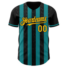 Laden Sie das Bild in den Galerie-Viewer, Uksn Individuelles Schwarz Gold-Petrol Klassischer Vertikalstreifen Flüssige Textur Authentisches Baseball-Trikot