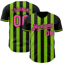 Laden Sie das Bild in den Galerie-Viewer, Uksn Individuelles Schwarz Pink-Neongrün Klassischer Vertikalstreifen Flüssige Textur Authentisches Baseball-Trikot