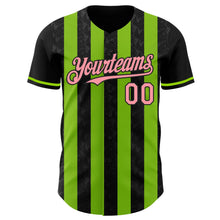 Laden Sie das Bild in den Galerie-Viewer, Uksn Individuelles Schwarz Mittelpink-Neongrün Klassischer Vertikalstreifen Flüssige Textur Authentisches Baseball-Trikot