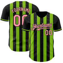 Laden Sie das Bild in den Galerie-Viewer, Uksn Individuelles Schwarz Mittelpink-Neongrün Klassischer Vertikalstreifen Flüssige Textur Authentisches Baseball-Trikot