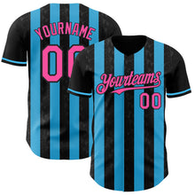 Laden Sie das Bild in den Galerie-Viewer, Uksn Individuelles Schwarz Pink-Himmelblau Klassischer Vertikalstreifen Flüssige Textur Authentisches Baseball-Trikot
