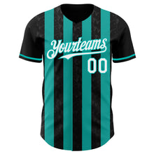 Laden Sie das Bild in den Galerie-Viewer, Uksn Individuelles Schwarz Weiß-Aqua Klassischer Vertikalstreifen Flüssige Textur Authentisches Baseball-Trikot