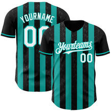 Laden Sie das Bild in den Galerie-Viewer, Uksn Individuelles Schwarz Weiß-Aqua Klassischer Vertikalstreifen Flüssige Textur Authentisches Baseball-Trikot