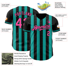 Laden Sie das Bild in den Galerie-Viewer, Uksn Individuelles Schwarz Pink-Aqua Klassischer Vertikalstreifen Flüssige Textur Authentisches Baseball-Trikot