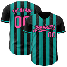 Laden Sie das Bild in den Galerie-Viewer, Uksn Individuelles Schwarz Pink-Aqua Klassischer Vertikalstreifen Flüssige Textur Authentisches Baseball-Trikot