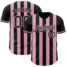 Laden Sie das Bild in den Galerie-Viewer, Uksn Individuelles Schwarz-Hellrosa Klassischer Vertikalstreifen Flüssige Textur Authentisches Baseball-Trikot