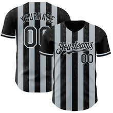 Laden Sie das Bild in den Galerie-Viewer, Uksn Individuelles Schwarz-Silber Klassischer Vertikalstreifen Flüssige Textur Authentisches Baseball-Trikot