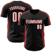 Laden Sie das Bild in den Galerie-Viewer, Uksn Individuelles Schwarz Weiß-Rot Klassischer Farbblock Seitenpanel-Streifen Authentisches Baseball-Trikot