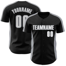 Laden Sie das Bild in den Galerie-Viewer, Uksn Individuelles Schwarz Weiß-Grau Klassischer Farbblock Seitenpanel-Streifen Authentisches Baseball-Trikot