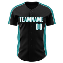 Laden Sie das Bild in den Galerie-Viewer, Uksn Individuelles Schwarz Weiß-Petrol Klassischer Farbblock Seitenpanel-Streifen Authentisches Baseball-Trikot