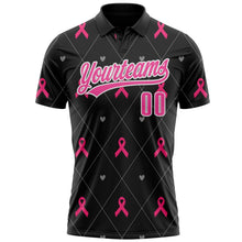 Laden Sie das Bild in den Galerie-Viewer, Uksn Individuelles Schwarz Pink-Weiß 3D Pink Ribbon Brustkrebsbewusstseinsmonat Gesundheitsfürsorge für Frauen Unterstützung Funktions-Poloshirt