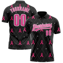 Laden Sie das Bild in den Galerie-Viewer, Uksn Individuelles Schwarz Pink-Weiß 3D Pink Ribbon Brustkrebsbewusstseinsmonat Gesundheitsfürsorge für Frauen Unterstützung Funktions-Poloshirt