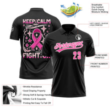 Laden Sie das Bild in den Galerie-Viewer, Uksn Individuelles Schwarz Pink-Weiß 3D Pink Ribbon Keep Calm And Fight On Brustkrebsbewusstseinsmonat Gesundheitsfürsorge für Frauen Unterstützung Funktions-Poloshirt
