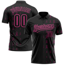 Laden Sie das Bild in den Galerie-Viewer, Uksn Individuelles Schwarz Pink 3D Pink Ribbon Brustkrebsbewusstseinsmonat Gesundheitsfürsorge für Frauen Unterstützung Funktions-Poloshirt