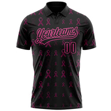 Laden Sie das Bild in den Galerie-Viewer, Uksn Individuelles Schwarz Pink 3D Pink Ribbon Brustkrebsbewusstseinsmonat Gesundheitsfürsorge für Frauen Unterstützung Funktions-Poloshirt