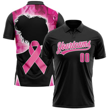 Laden Sie das Bild in den Galerie-Viewer, Uksn Individuelles Schwarz Pink-Weiß 3D Pink Ribbon Brustkrebsbewusstseinsmonat Gesundheitsfürsorge für Frauen Unterstützung Funktions-Poloshirt