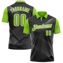 Laden Sie das Bild in den Galerie-Viewer, Uksn Individuelles Schwarz Neongrün-Weiß 3D-Bowling Linien Funktions-Poloshirt
