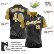 Laden Sie das Bild in den Galerie-Viewer, Uksn Individuelles Schwarz Altgold-Weiß 3D-Bowling Linien Funktions-Poloshirt