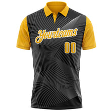Laden Sie das Bild in den Galerie-Viewer, Uksn Individuelles Schwarz Gold-Weiß 3D-Bowling Linien Funktions-Poloshirt