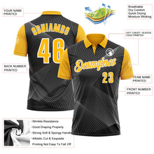 Laden Sie das Bild in den Galerie-Viewer, Uksn Individuelles Schwarz Gold-Weiß 3D-Bowling Linien Funktions-Poloshirt