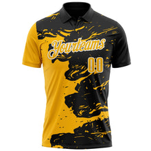 Laden Sie das Bild in den Galerie-Viewer, Uksn Individuelles Schwarz Gold-Weiß 3D-Bowling Farbspritzer Funktions-Poloshirt