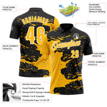 Laden Sie das Bild in den Galerie-Viewer, Uksn Individuelles Schwarz Gold-Weiß 3D-Bowling Farbspritzer Funktions-Poloshirt
