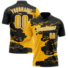 Laden Sie das Bild in den Galerie-Viewer, Uksn Individuelles Schwarz Gold-Weiß 3D-Bowling Farbspritzer Funktions-Poloshirt